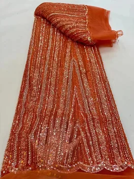 High-End Lüks Ağır güzel Sequins Dantel boncuklu kumaş Sequins Gelin gece elbisesi Fransız Dantel Kumaş