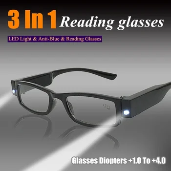 LED okuma gözlüğü ışık okuma gözlüğü Kadın Erkek moda gözlük Tam Çerçeve okuma gözlüğü Diyoptri + 1.0 + 2.0 İla + 4.0