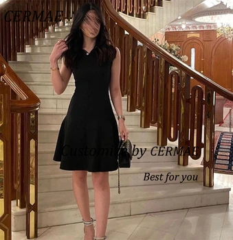 CERMAE A-Line Siyah Resmi gece elbisesi Balo Diz Boyu O-boyun Parti gelinlik modelleri Kadınlar için 2023