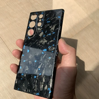 Samsung S23 Ultra Dövme Gerçek Karbon Kılıf Parlak Siyah Bling Mavi Enkaz Tam Kapsama Koruyucu Moda arka kapak