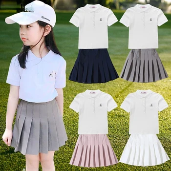 Yaz golf kız kampanya takım elbise kısa kollu tişört pilili etek takım elbise