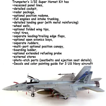 1/32 Trompetçi 03204 ABD FA-18E Süper Hornet Uçak Uçak Plastik savaş uçağı Modeli uçak oyuncakları Yetişkin Hediye için TH06810-SMT6
