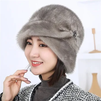 Kadın Zarif Lüks Kış Kürk Şapka Yüksek Kaliteli Vizon Kürk Termal Havza Şapka Kış Konfor Önleme Soğuk Kürk Şapka