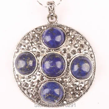 Lapis Lazuli Taşlar Yuvarlak Boncuk Tibet Gümüş Kolye Yeni