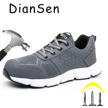 DianSen Örgü Hafif delikli sneaker güvenlik ayakkabıları Erkekler İçin Çelik Burunlu Delinmez iş ayakkabısı Unisex Yıkılmaz Ayakkabı