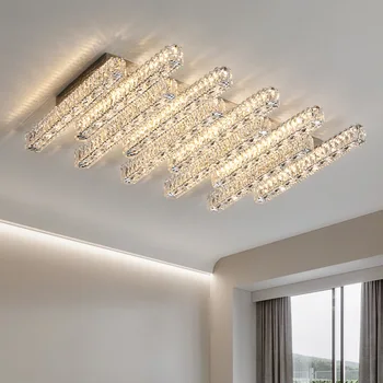 Modern kristal Led tavan ışık gümüş Metal dikdörtgen Led kızarmış monte tavan lambası cilası asılı aydınlatma Led ev lambası