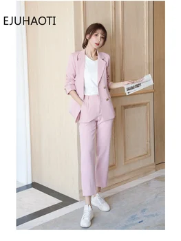 2023 Bahar Yeni Bayanlar Pantolon Takım Elbise Renkli Kat Manşetleri Zarif OL Tarzı Şık Takım Elbise İki parçalı Blazer Kadın Ofis Setleri