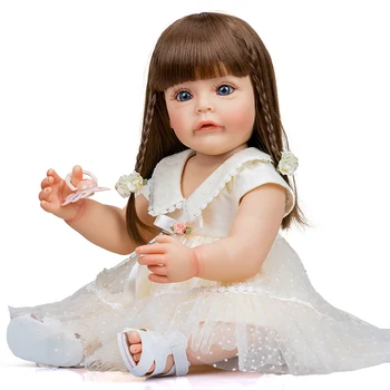 55cm Reborn Bebek Bebekler Tam Vücut Silikon Sue-Sue El detaylı Boyama Damarlar Uzun Kahverengi Peruk Saç Çocuk Kız Hediye Oyuncaklar