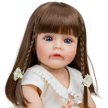 55cm Reborn Bebek Bebekler Tam Vücut Silikon Sue-Sue El detaylı Boyama Damarlar Uzun Kahverengi Peruk Saç Çocuk Kız Hediye Oyuncaklar