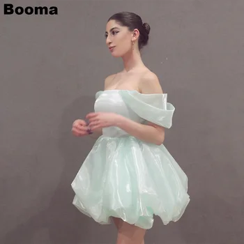 Booma Açık Yeşil Organze Mini balo kıyafetleri Kapalı Omuz balo elbisesi Kokteyl Elbiseleri Lace Up Mezuniyet Doğum Günü Törenlerinde Kadınlar için