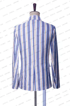 2023 Yaz Lacivert Şerit Keten rahat fit uzun kollu erkek gömlek Takım Elbise Kemer İle Beyaz Tepe Yaka Rahat Nefes Ceket Yelek Pantolon 3 Adet