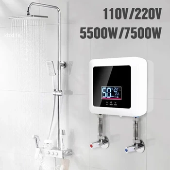 110V / 220V Anında su ısıtıcı Banyo Mutfak Duvara Monte Elektrikli su ısıtıcı LCD Sıcaklık Göstergesi Uzaktan Kumanda ile