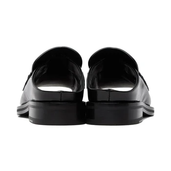 Kare Burnu açık Yarım Terlik Parlak Deri Metal Düğme zincir ayakkabı Slip-On Yaz Rahat Loafer'lar Rahat düz ayakkabı