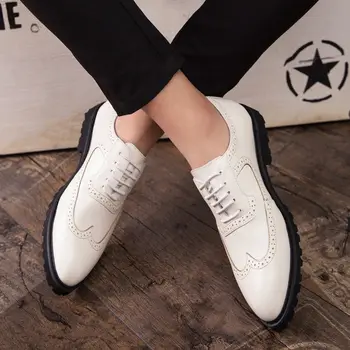Erkekler Resmi Ayakkabı Beyaz Kanat Ucu Iş rahat ayakkabılar Moda Erkek Elbise Ofis Düğün Oxfords Erkek Rahat Ayakkabılar A69