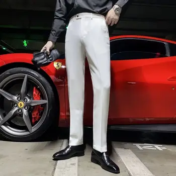 Yüksek Kaliteli Takım Elbise Pantolon erkek Moda Iş Rahat Pantolon Erkek Resmi Düz Pantolon Elastik Düz Ofis Pantolon Adam H130