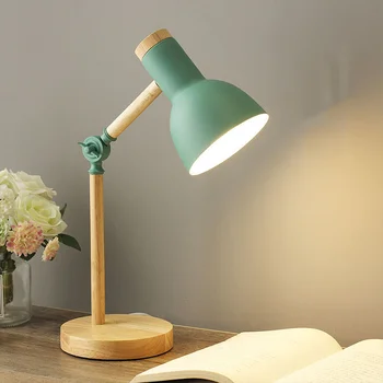 Oturma Odası Yatak Odası Ev Dekor E27 İskandinav Ahşap Sanat Demir LED Katlanır Basit masa lambası Göz Koruması okuma masası Lambası