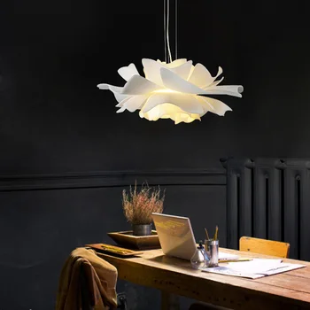 SANDYHA Minimalist tasarımcı yaratıcı kolye ışıkları akrilik beyaz çiçek şeklinde asılı lamba oturma yemek odası avizeler