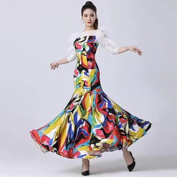 Kadın Performans Modern Giyim Kostümleri Büyük Salıncak Balo Salonu Dans Elbise 2023 Yeni Standart Waltz Tango Uygulama Elbise