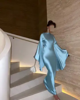 MANRAY Gökyüzü Mavi Zarif Müslüman Kadınlar Örgün Abiye Elbiseler De Soirée Boncuk Dubai Arapça Parti balo kıyafetleri Uzun Kollu