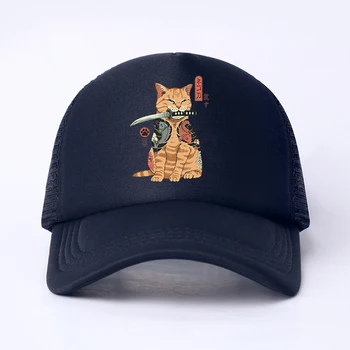Japon animesi Kedi Rahat Düz Örgü beyzbol şapkası Ayarlanabilir Snapback Şapka Kadın Erkek Hip Hop kamyon şoförü şapkası