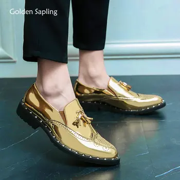 Altın Fidan Düğün Loafer'lar Moda erkek Resmi Ayakkabı Eğlence Parti Flats Casual Brogue Ayakkabı Zarif Erkek İş Ayakkabısı