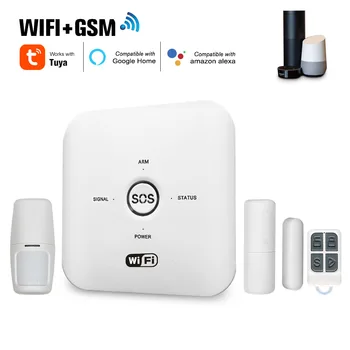 Tuya Kablosuz WiFi GSM Alarm Akıllı Ev Sistemi Kiti ile PIR Hareket Sensörü Kapı pencere Sensörü Desteği Alexa 24 Kablosuz Bölge