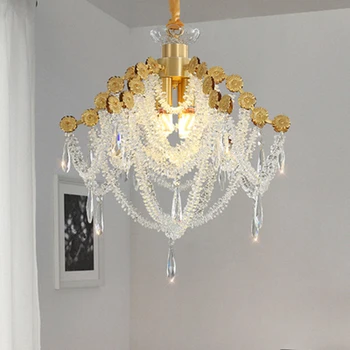 Tam bakır kristal kolye lambaları avrupa lüks avize kolye ışıkları fikstür amerikan romantik yatak odası parlaklık Lamparas