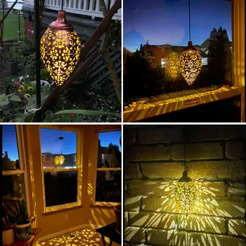 2x asılı güneş ışıkları su damlası ışıkları LED bahçe lambası Metal delikli dış aydınlatma su geçirmez açık asılı dekorasyon