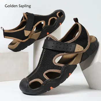 Altın Fidan erkek plaj ayakkabısı Moda Yaz Sandalet Eğlence Ayakkabı Hafif Erkek Sandalet Retro Açık Daireler Rahat Ayakkabı