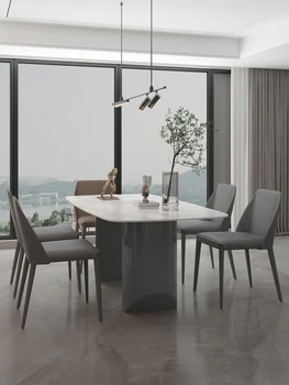 Ürün özelleştirilebilir.Özelleştirilmiş İtalyan minimalist kaya tahtası yemek masası, dikdörtgen ev ışık lüks mermer