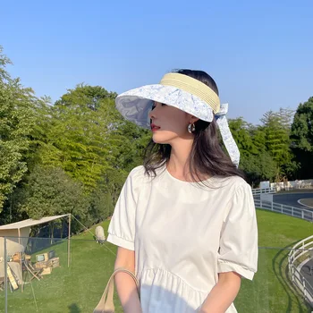 Yeni Yaz Katlanabilir Boş Şapka Moda Kadınlar için Büyük Ağız Kabuk Şapka Açık Rahat Plaj Tatil Anti-Uv Güneş Koruyucu Kap
