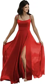 Yarık akşam resmi elbise ile kadın Spagetti kayışı gelinlik Modelleri