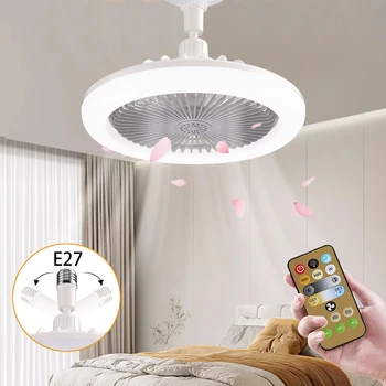 30W ışıklı tavan fanı E27 Dönüştürücü Tabanı Uzaktan Kumanda İle Yatak Odası Oturma Odası İçin Sessiz LED Aydınlatma tavan vantilatörü Lamba