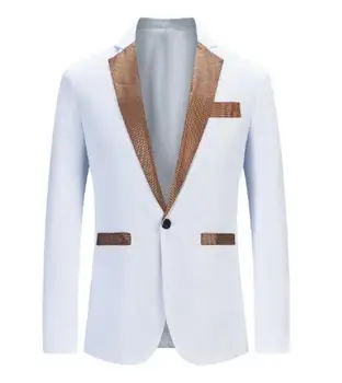 Yeni erkek Takım Elbise Pullu ekleme Uzun Kollu Tek Göğüslü Moda İnce Pamuklu Takım Elbise Ceket A63