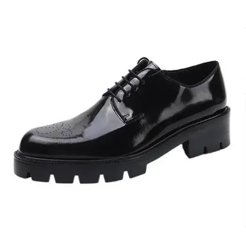 Moda Kalın topuk Erkek Ayakkabı El Yapımı Brogue Oyma Tam Tahıl Deri Yüksekliği Artan Ayakkabı Erkekler