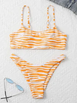 Yeni Bikini Set Mayo 2023 Seksi Zebra Şerit Mayo Kadınlar Beachwear Yaz İki parçalı Bather Mayo Yüksek Kesim Biquini