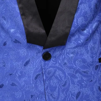 Erkek Kraliyet Mavi Jakarlı Blazer Ceket Slim Fit Şal Yaka Erkek Takım Elbise Ceket Parti Düğün Damat Smokin Blazer Erkekler Sahne Giysi