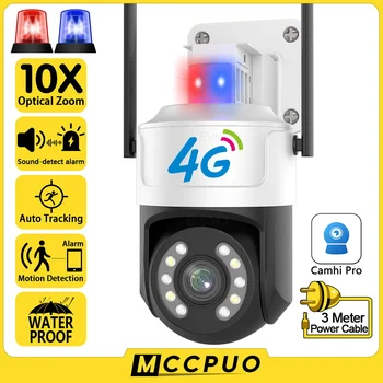 Mccpuo 4K 8MP 4G PTZ Kamera AI İnsan İzleme Kırmızı Mavi Uyarı ışığı 5MP 5G WİFİ Açık Güvenlik Gözetim Kamera Camhi Pro