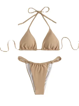 Kadın Push Up bikini seti, Brezilyalı Mayo, Yaz Plaj Toplu Takım Elbise, Seksi Tek Renkli Mayo, 2023