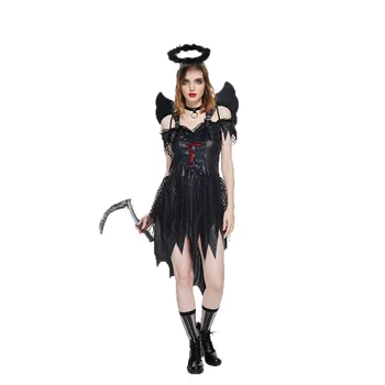 2023 Cadılar Bayramı Yeni Phantom Melek Performans Kostüm Tam Set Parti Sahne Performansı Kostüm Kapalı tek omuzlu elbise Kadın Cos Kanatları