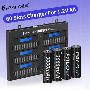 PALO 60 Yuvaları 1.2 V AA pil şarj cihazı 60 Kanal LCD Akıllı USB Hızlı Şarj İçin 1.2 V AA 2A Nİ-MH Nİ-CD şarj edilebilir pil