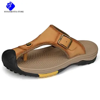 Erkek Sandalet Hakiki deri ayakkabı Erkekler için Yaz 2023 Moda erkek Yumuşak Rahat Sandalet Moda Ayakkabı Slaytlar Artı Boyutu