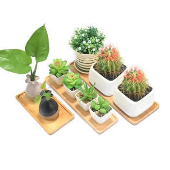 Şekli Bambu Ahşap Tabağı Bitki Tepsisi Mini Bitki Saksı Standı Favor Etli Pot Tepsi Basit Zarif Tasarım Ev