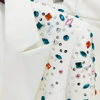 Lüks Zarif Kadın İki adet kıyafet Seksi beyaz Blazer pantolon takım elbise artı kristal kadın takım elbise