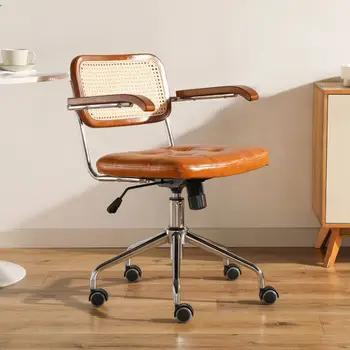 Rattan Bilgisayar ofis koltuğu Japon Retro Döner Sandalye Rahat Depolama çalışma masası Koltuk Nefes Kol Dayama Rattan Sandalye