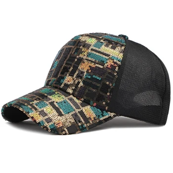 HT4151 Yeni Moda Sequins beyzbol şapkası Erkek Kadın Bahar Yaz Nefes Kamyon Şoförü file şapka Ayarlanabilir beyzbol şapkası Snapback Kap