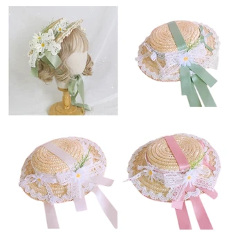 Hasır Şapka Sahte Papatyalar Dantel ve Çiçek Dekoratif Küçük Şapkalar Çay Partisi Kadınlar Kızlar Cosplays Aksesuar HXBA