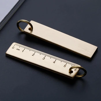 Retro 6cm Küçük Bakır Cetvel 3mm Kalınlaşmış Taşınabilir Pirinç Metal Cetvel Bakır Anahtar Kolye Numarası Plaka Çizim Kaynağı Mini Cetvel