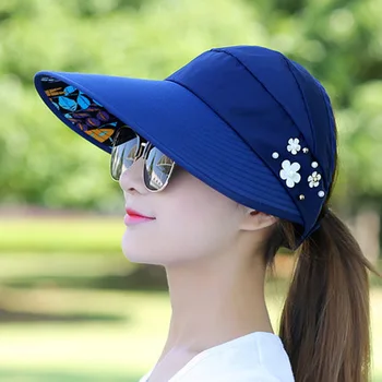 Yazlık şapkalar Kadınlar için Katlanabilir güneş şapkası İnci Çiçek Siperliği Güneş Koruyucu Disket Kap Kadın Açık Rahat beyzbol şapkası Şapka Kadın için