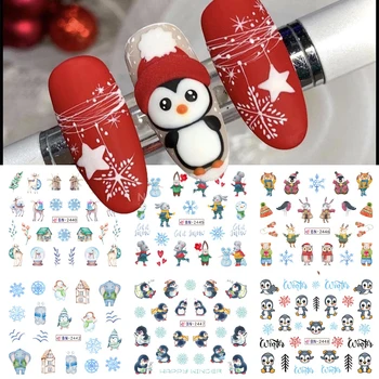 12 adet Penguen Tırnak Çıkartmalar Kar Tanesi Sevimli Yaratık Pamuk Kış Kar Tanesi Tasarım Su Noel Kaymak Dövme Dekorasyon BEBN